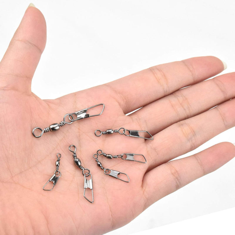 Laad afbeelding in Galerijviewer, Visserij vat Swivel met Veiligheid Snap Interlock Snaps Hoge Sterkte Tackle, Vissen Swivel Snaps Kit Solid Barrel Swivel met Safty Snap Connector Vismaat 6 # 8 # 10 # 12 # 14 # (100)
