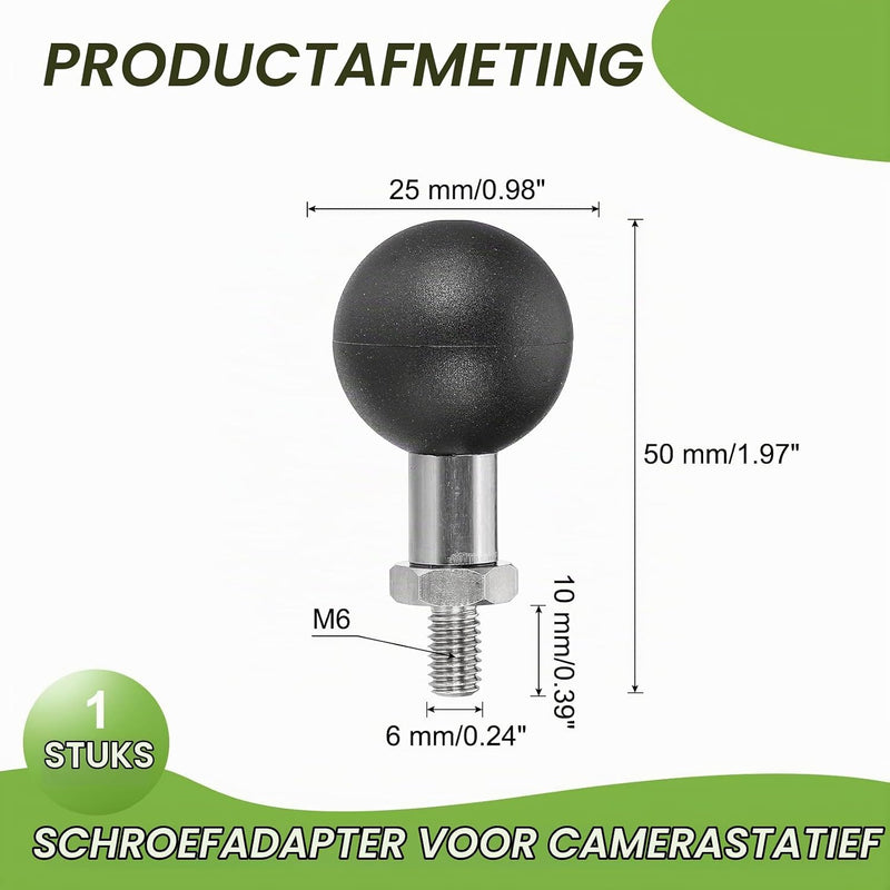 Chargez l'image dans la visionneuse de la galerie, Kogeladapter 1 inch met M6 schroefdraad van roestvrij staal – ball mount adapter – camera accessoires
