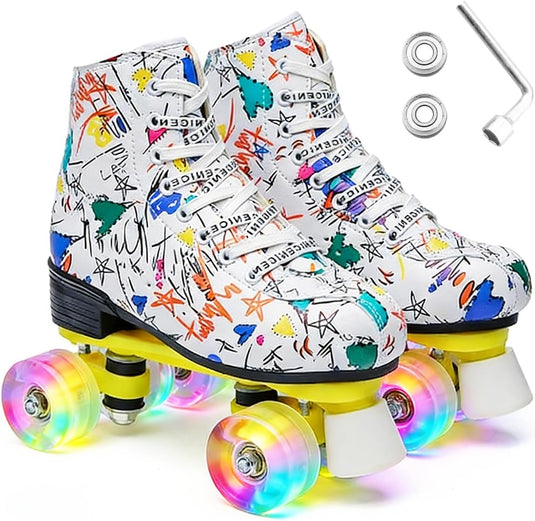 ERNAN Rolschaatsen met 4 wielen, parallelle skates met lichtgevende wielen, klassieke high-top, rolschaatsen voor volwassenen, meisjes, kinderen, beginners, maat 37-43