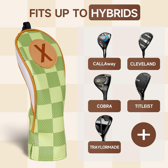 Golfclub-Schutzhüllen, 4 Stück, mit Schachbrettmuster aus Kunstleder, für Driver, Fairwayholz und Hybrid – Golf-Cover – Clubhüllen