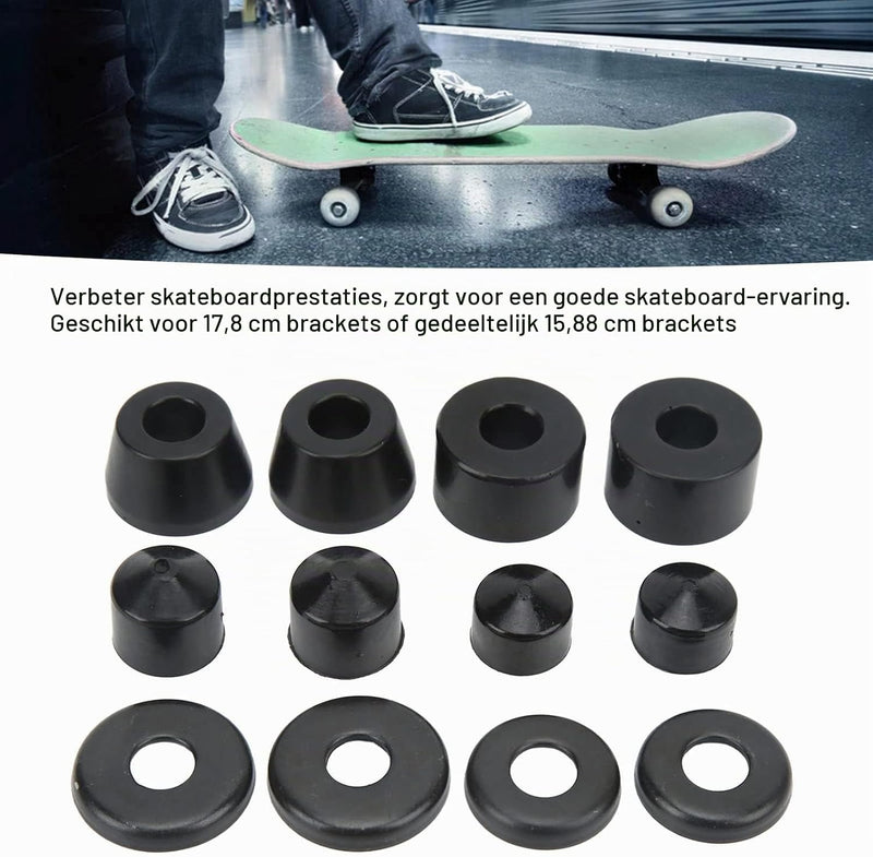 Laden Sie das Bild in Galerie -Viewer, Skateboard bushings 85A 12-delige rebuild set zwart – PU stuurrubbers – longboard skateboard accessoires
