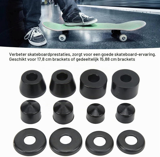 Skateboard bushings 85A 12-delige rebuild set zwart – PU stuurrubbers – longboard skateboard accessoires