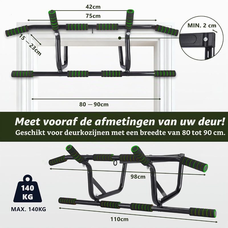 Laad afbeelding in Galerijviewer, Optrekstang voor deurkozijn zonder boren tot 200 kg met antislip handgrepen – pull-up bar – krachttraining
