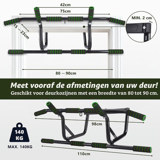 Optrekstang voor deurkozijn zonder boren tot 200 kg met antislip handgrepen – pull-up bar – krachttraining