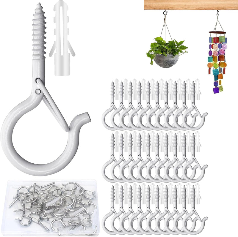 Laden Sie das Bild in Galerie -Viewer, 30 stuks schroefhaken, plafondhaken met veiligheidsgesp, metalen haken voor het ophangen van planten, vogelhuisjes, windgong, bevestiging van kerstverlichting buiten (Goud)
