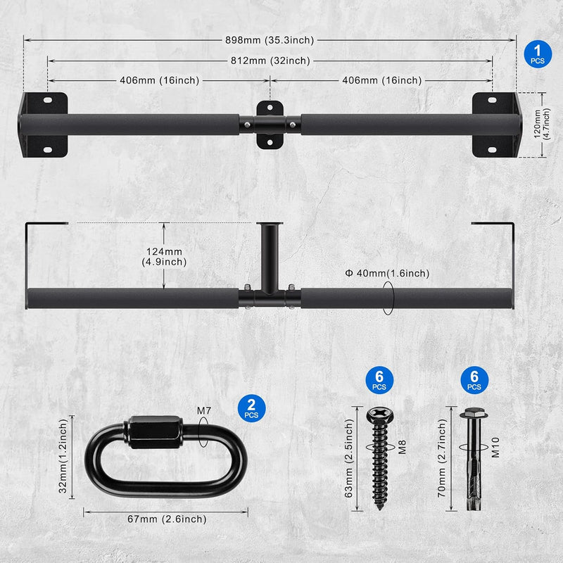 Laden Sie das Bild in Galerie -Viewer, Optrekstang wandmontage 81 cm met gevoerde handgrepen tot 200 kg – pull-up bar – fitness stang
