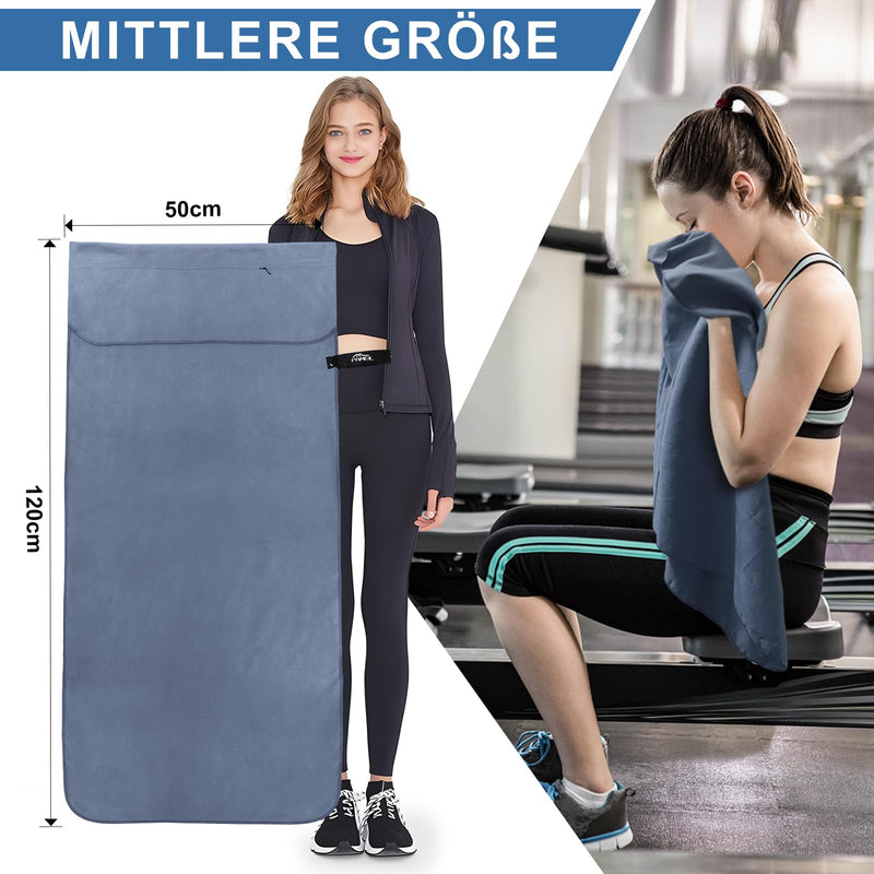 Laden Sie das Bild in Galerie -Viewer, Fitnesshanddoek Microvezel 120x50 cm Sneldrogend met Ritsvak – Sporthanddoek – Reishanddoek
