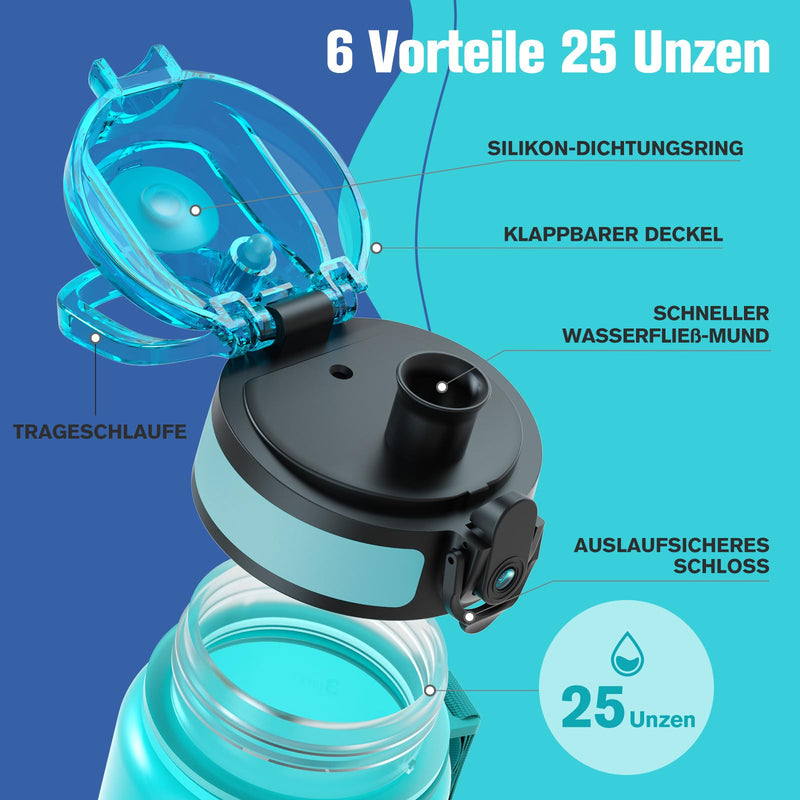 Laden Sie das Bild in Galerie -Viewer, Drinkfles 750 ml BPA-vrij met tijdmarkeringen en lekvrije dop – waterfles – sportfles
