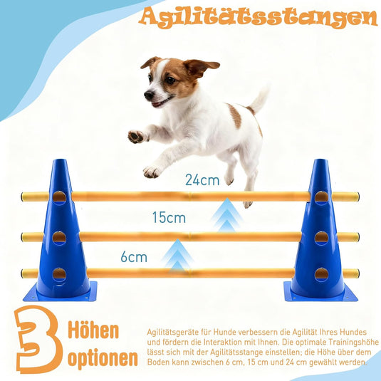 Agility hindernisset met 8 kegels en 8 verstelbare stangen 32 cm – hondentraining – sporthorden