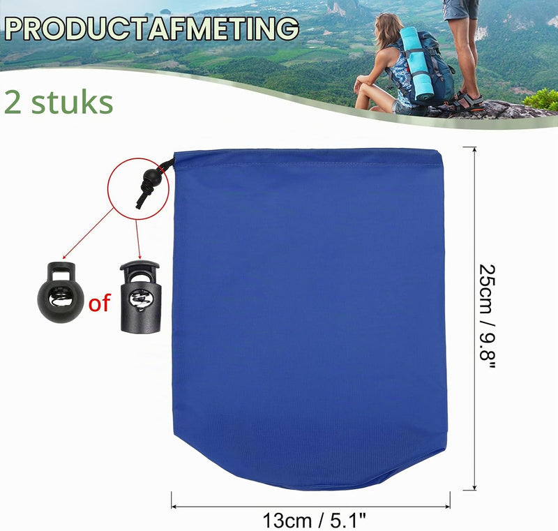 Załaduj obraz do przeglądarki galerii, Waterdichte opbergzakken 2 stuks 13 x 25 cm met trekkoord donkergrijs – stuff sacks – camping accessoires

