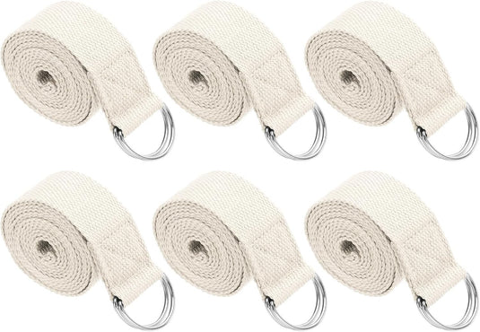 Yogariemen 6 stuks 180 x 3,8 cm van katoen met D-ring bruin – stretchbanden – yoga pilates accessoires