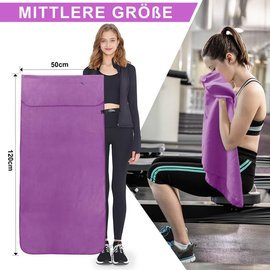Fitnesshanddoek Microvezel 120x50 cm Sneldrogend met Ritsvak – Sporthanddoek – Reishanddoek