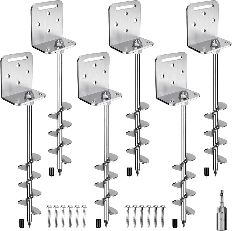 Laden Sie das Bild in Galerie -Viewer, Grondankers 6 stuks 60 cm heavy duty met L-beugels en booradapter – trampoline ankers – stormankers
