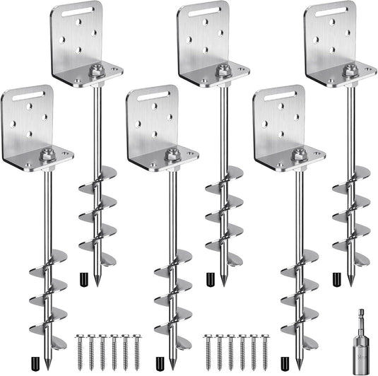 Grondankers 6 stuks 60 cm heavy duty met L-beugels en booradapter – trampoline ankers – stormankers