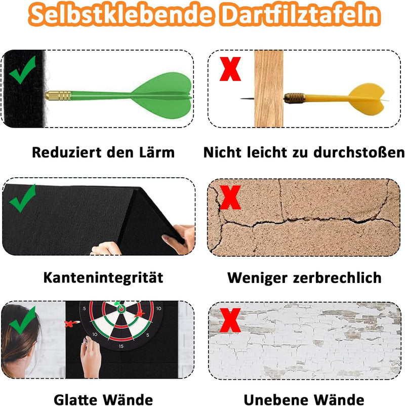 Charger l’image dans la visionneuse de galerie, Protection murale pour cible de fléchettes, lot de 6 en feutre autocollant, 30 x 30 cm – panneaux muraux pour fléchettes – protection murale pour cible de fléchettes
