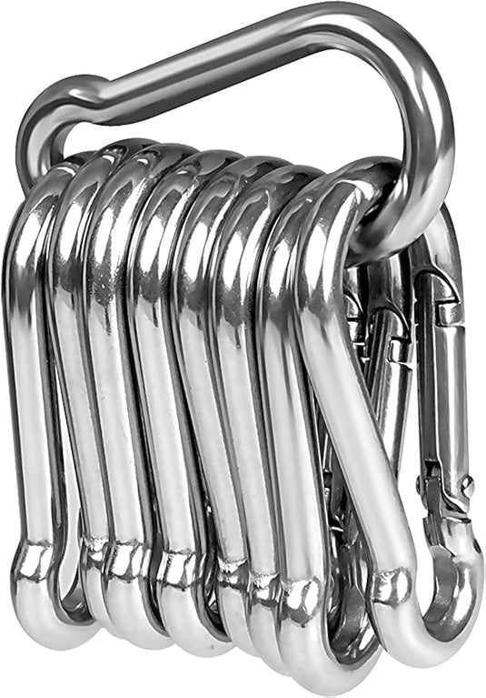 Lot de mousquetons en acier inoxydable 304, de différentes tailles, avec fermeture solide – clips mousquetons – crochets de fixation