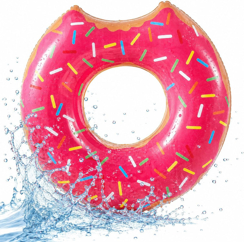 Load image into Gallery viewer, Opblaasbare gebeten donut roze Ø 120 cm zwemring zwemring - zwembad &amp; water met bekerhouder voor kinderen &amp; volwassenen (roze donut)

