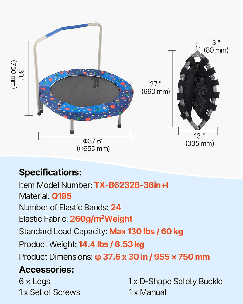 Chargez l'image dans la visionneuse de la galerie, Kindertrampoline 91 cm opvouwbaar met handgreep en antislip poten – mini trampoline – indoor trampoline
