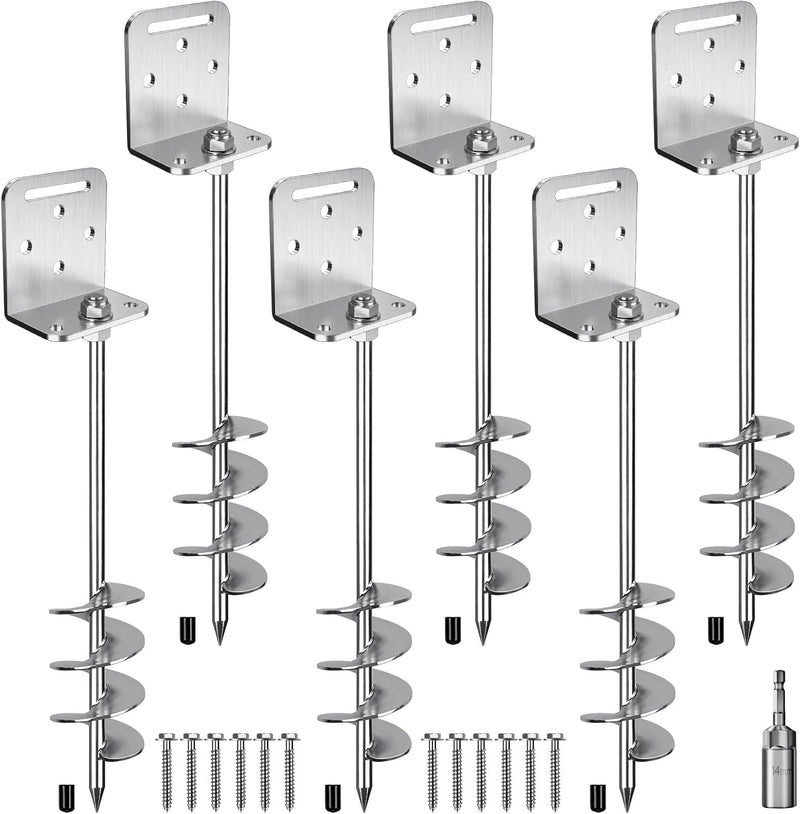 Laden Sie das Bild in Galerie -Viewer, Grondankers 6 stuks 60 cm heavy duty met L-beugels en booradapter – trampoline ankers – stormankers
