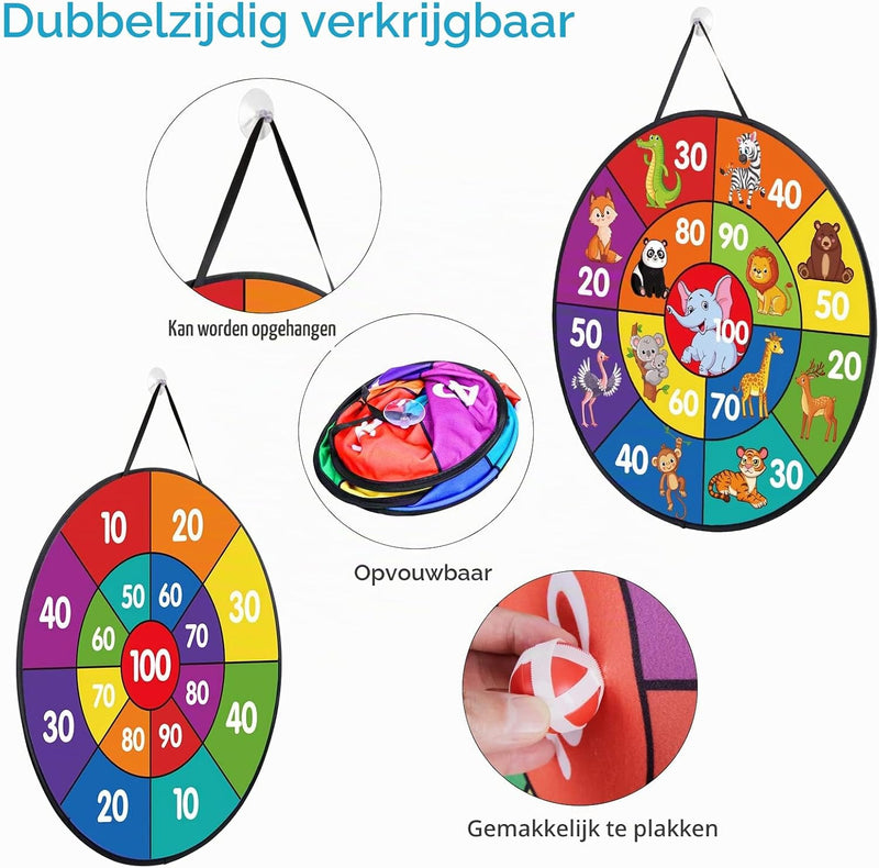 Bild im Galerie-Viewer laden, Kinderdartspiel 66 cm mit doppelseitiger Tierscheibe, 6 Klettbällen und 6 Dartpfeilen – Zielsicherheit – Spielspaß
