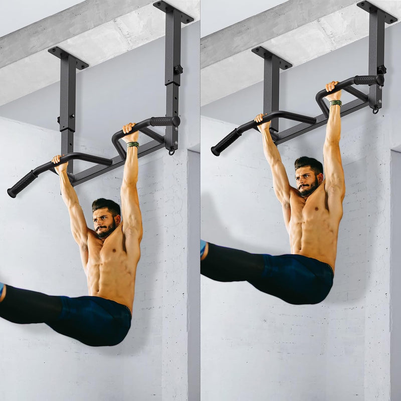 Chargez l'image dans la visionneuse de la galerie, Optrekstang voor plafondmontage met 4 gripposities tot 227 kg – pull-up bar – krachttraining
