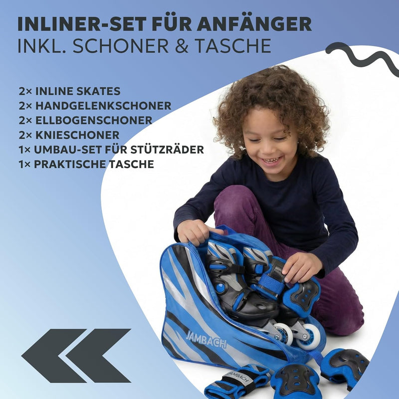Laad afbeelding in Galerijviewer, Inlineskates voor kinderen, met beschermers, verstelbaar, met led, blauw

