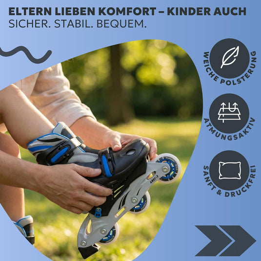 Inlineskates voor kinderen, met beschermers, verstelbaar, met led, blauw