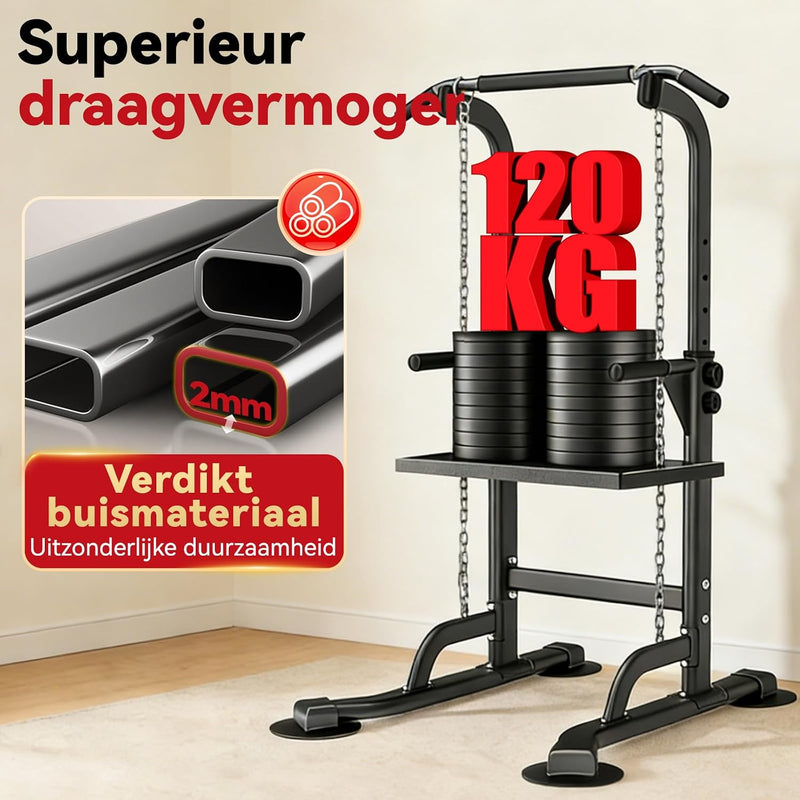 Laden Sie das Bild in Galerie -Viewer, Verstelbare power tower 4-in-1 met optrekstang en dipstation tot 120 kg – krachtstation – fitnessrek
