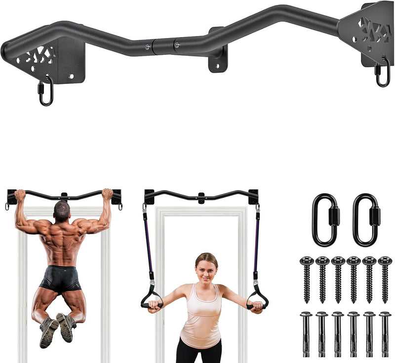 Laad afbeelding in Galerijviewer, Wandgemonteerde optrekstang 81 cm met meerdere gripposities tot 200 kg – pull-up bar – krachttraining
