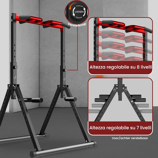 Opvouwbare power tower met verstelbare optrekstang en dip station tot 200 kg – pull-up bar – krachtstation