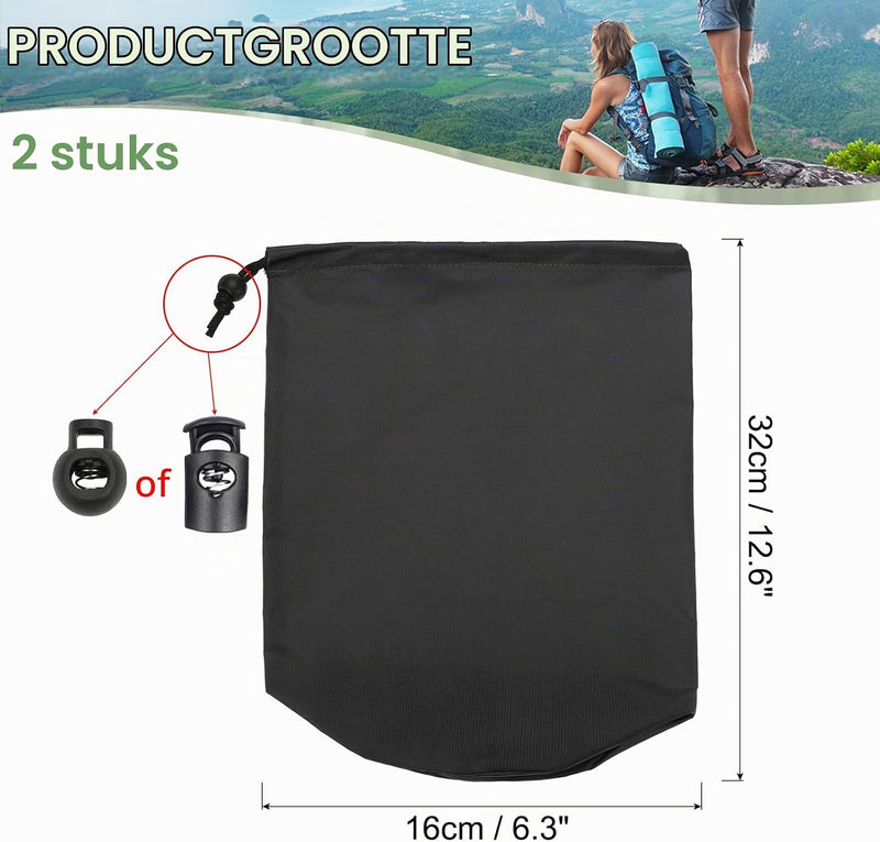 Załaduj obraz do przeglądarki galerii, Waterdichte opbergzakken 2 stuks 13 x 25 cm met trekkoord donkergrijs – stuff sacks – camping accessoires
