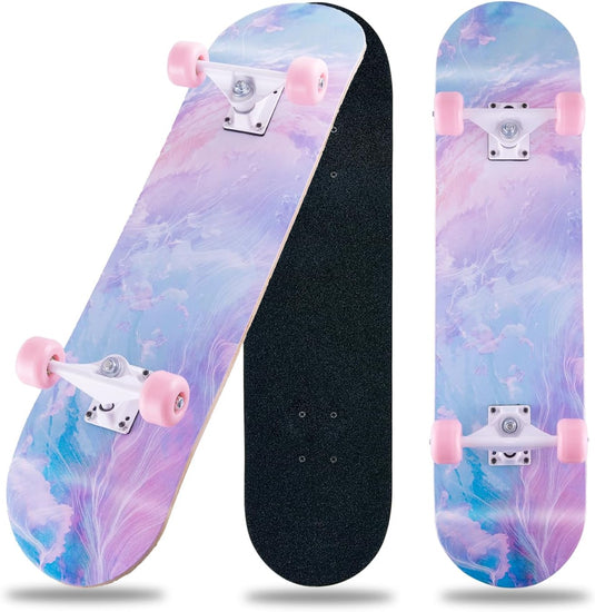 Compleet skateboard 70 x 20 cm met 8-laags esdoorn deck en ABEC-11 lagers – double kick skateboard
