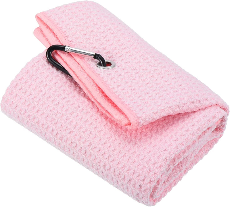 Load image into Gallery viewer, Golfhanddoek 40 x 40 cm met D-clip roze – absorberende tri-fold handdoek – golf accessoires
