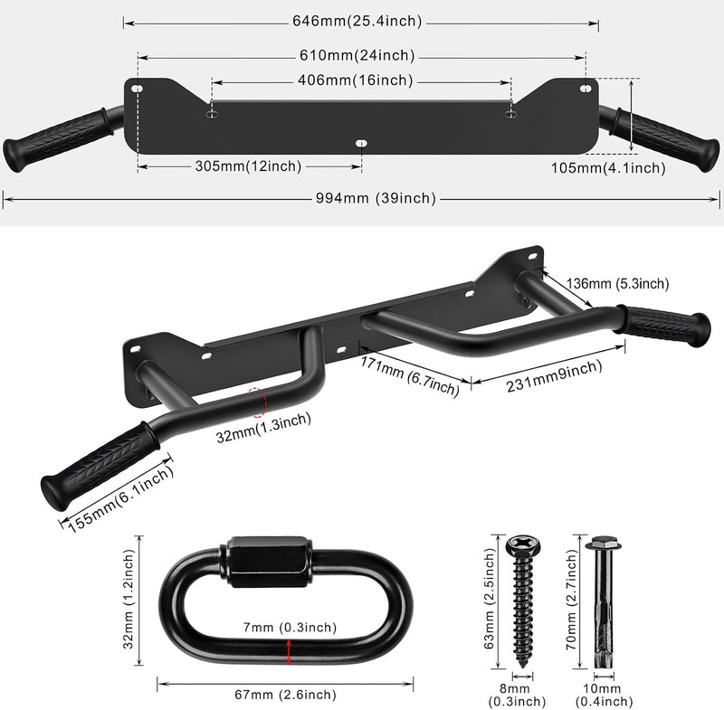 Laad afbeelding in Galerijviewer, Wandgemonteerde optrekstang met 4 gripposities en ringen tot 272 kg – pull-up bar – krachttraining

