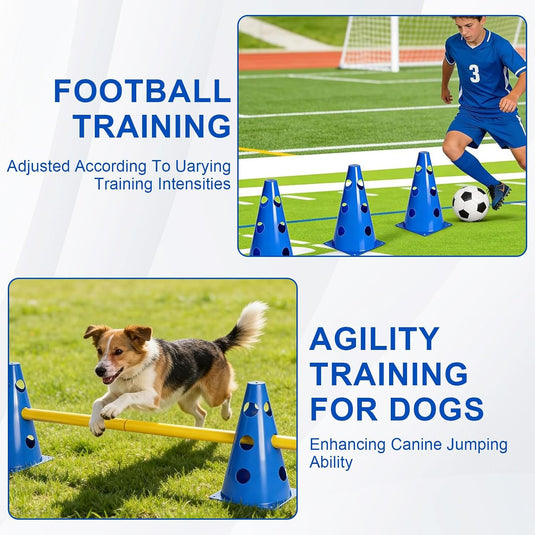 Agility hindernisset met 10 kegels en 5 verstelbare stangen – hondentraining – behendigheidsset