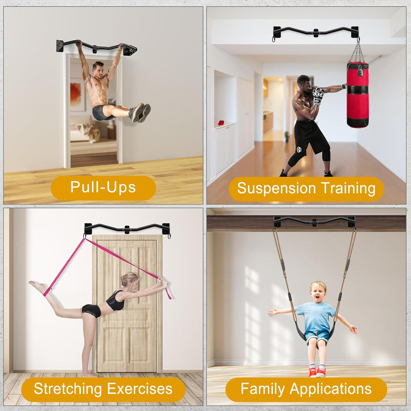 Laad afbeelding in Galerijviewer, Wandgemonteerde optrekstang 81 cm met meerdere gripposities tot 200 kg – pull-up bar – krachttraining
