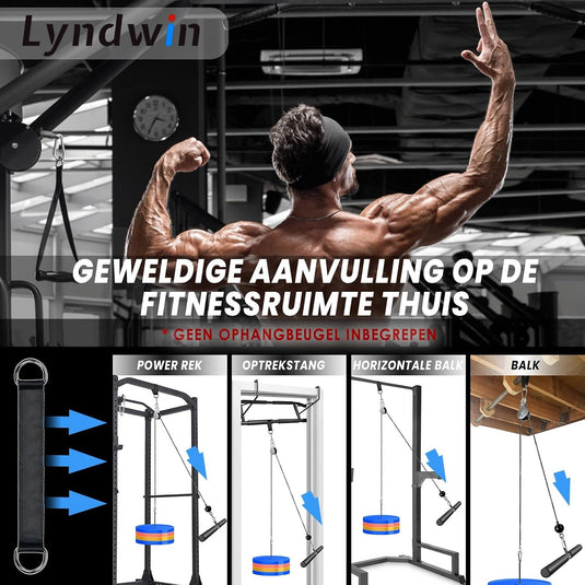 Système de câbles de fitness avec poulie, barre droite et corde pour triceps pour la musculation – machine à câbles – entraînement à la poulie
