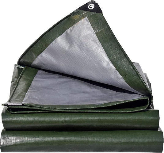 Waterdicht afdekzeil 4 x 5 meter 180 g/m² met ogen groen-zilver – PE dekzeil – beschermzeil