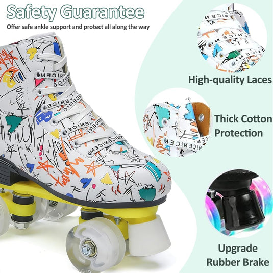 ERNAN Rolschaatsen met 4 wielen, parallelle skates met lichtgevende wielen, klassieke high-top, rolschaatsen voor volwassenen, meisjes, kinderen, beginners, maat 37-43