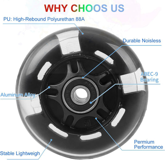 DBREAKS Lichtgevende stuntstep, wielen met ledverlichting, 100 mm, ABEC, 9 kogellagers, hardheid 88A, geschikt voor alle scooters (zwart)