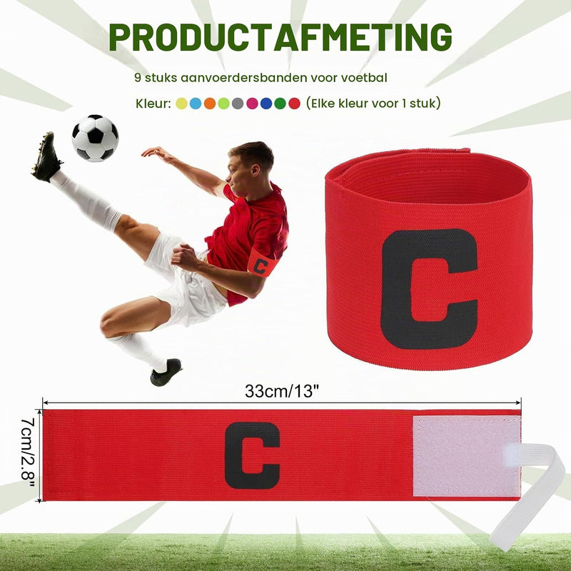 Załaduj obraz do przeglądarki galerii, Aanvoerdersbanden 9 stuks verstelbaar 33 x 7 cm in 9 kleuren – captain armbanden – voetbal accessoires
