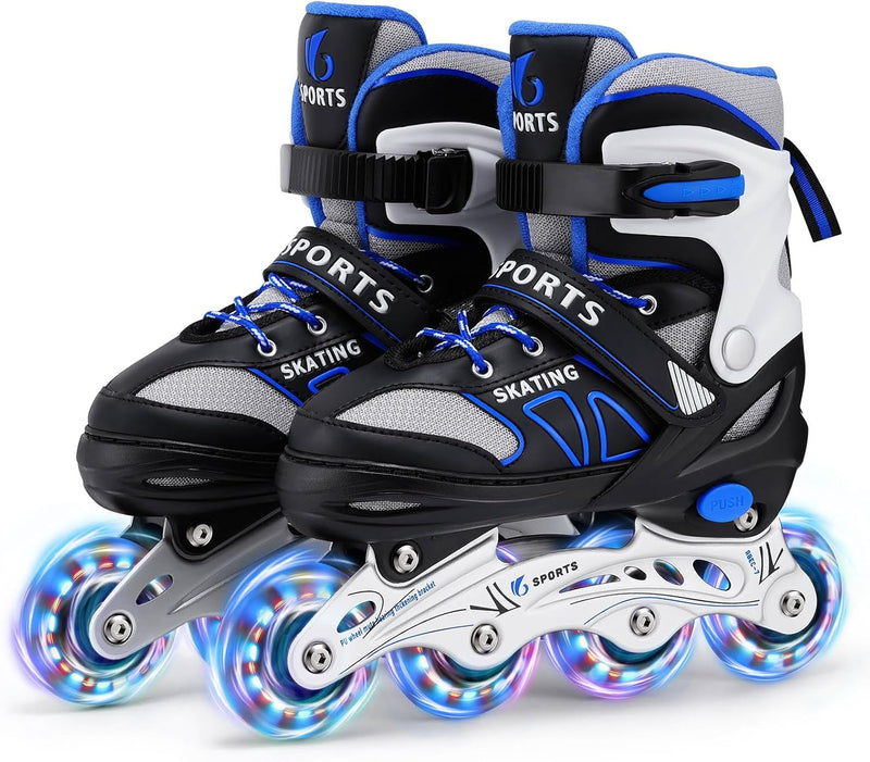 Laad afbeelding in Galerijviewer, Verstelbare inline skates voor kinderen maat 32-36 met lichtgevende wielen – beginners rolschaatsen blauw
