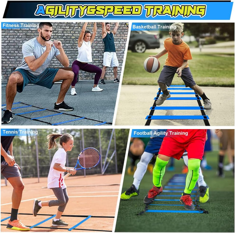 Chargez l'image dans la visionneuse de la galerie, Voetbal trainingsset met 6 m coördinatieladder 10 pionnen en 6 slalompalen – agility set – voetbaltraining
