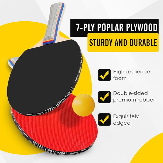Set de tennis de table avec 2 raquettes en bois de 25,5 cm, 3 balles et une housse de rangement – set de ping-pong – matériel de tennis de table