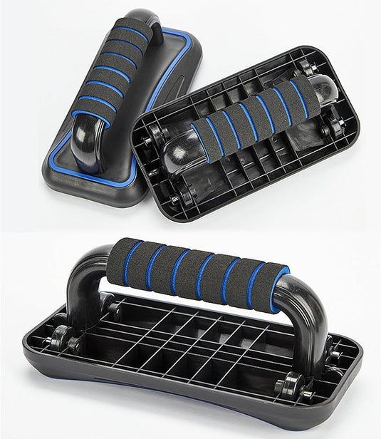 2-in-1 fitness trainer met push-up bars en ab roller met 8 wielen – buikspiertrainer – push-up board