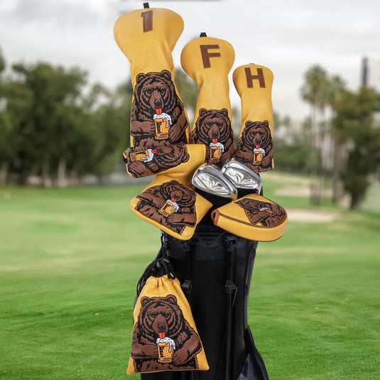 Golfclub beschermhoes met bierdrinkende beer borduurwerk voor drivers tot 460cc – driver headcover – golfartikelen