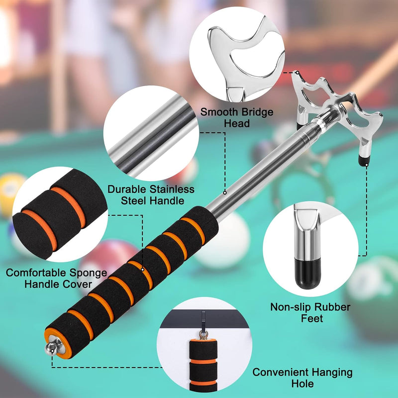 Load image into Gallery viewer, Billiard Cue Extendable Billiard Cue with 3 Pieces Detachable Brass Bridge Head Bridge Holder Billiard Accessories for Billiard Table, Snooker, Game, Match (Silver)
