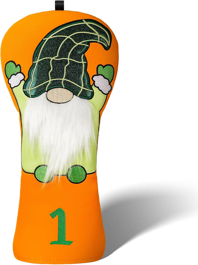 Laden Sie das Bild in Galerie -Viewer, Golfclub beschermhoes van kunstleer met Ierse kabouter voor driver en houten golfclubs – golfheadcover – golfdecoratie
