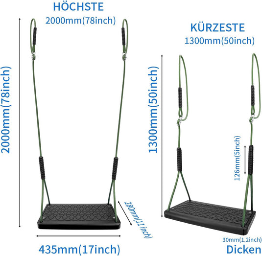 Kinderschommel met verstelbare touwen 130-200 cm tot 150 kg groen – schommelzitje – binnen en buiten