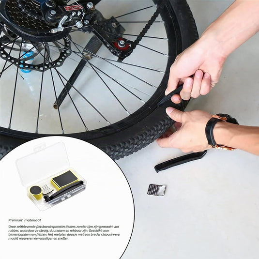 18-teiliges Fahrradreifen-Reparaturset mit selbstklebenden Flicken und Reifenhebern aus Metall – Reifenreparatur – Fahrradpanne